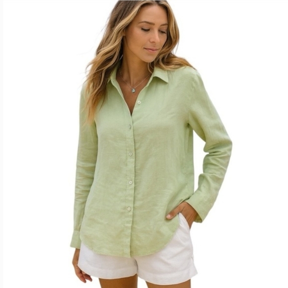J. Jill Tops - J. Jill Love 100% Linen Button-down Long Sleeve Shirt Women's Size L Petite